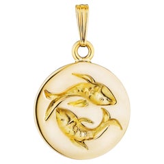 Cartier Pisces Zodiac Gold Vintage Disc Pendant