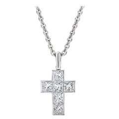 Cartier Platinum 0.50 Carat Diamond Cross Pendant on a Platinum Necklace