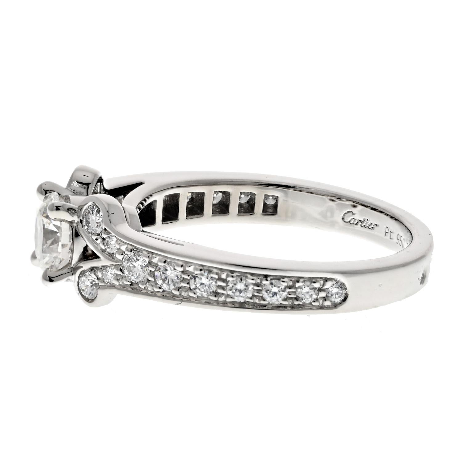 Modern Cartier Platinum 0.51 Carat Round Cut Diamond Ballerine Engagement Ring For Sale