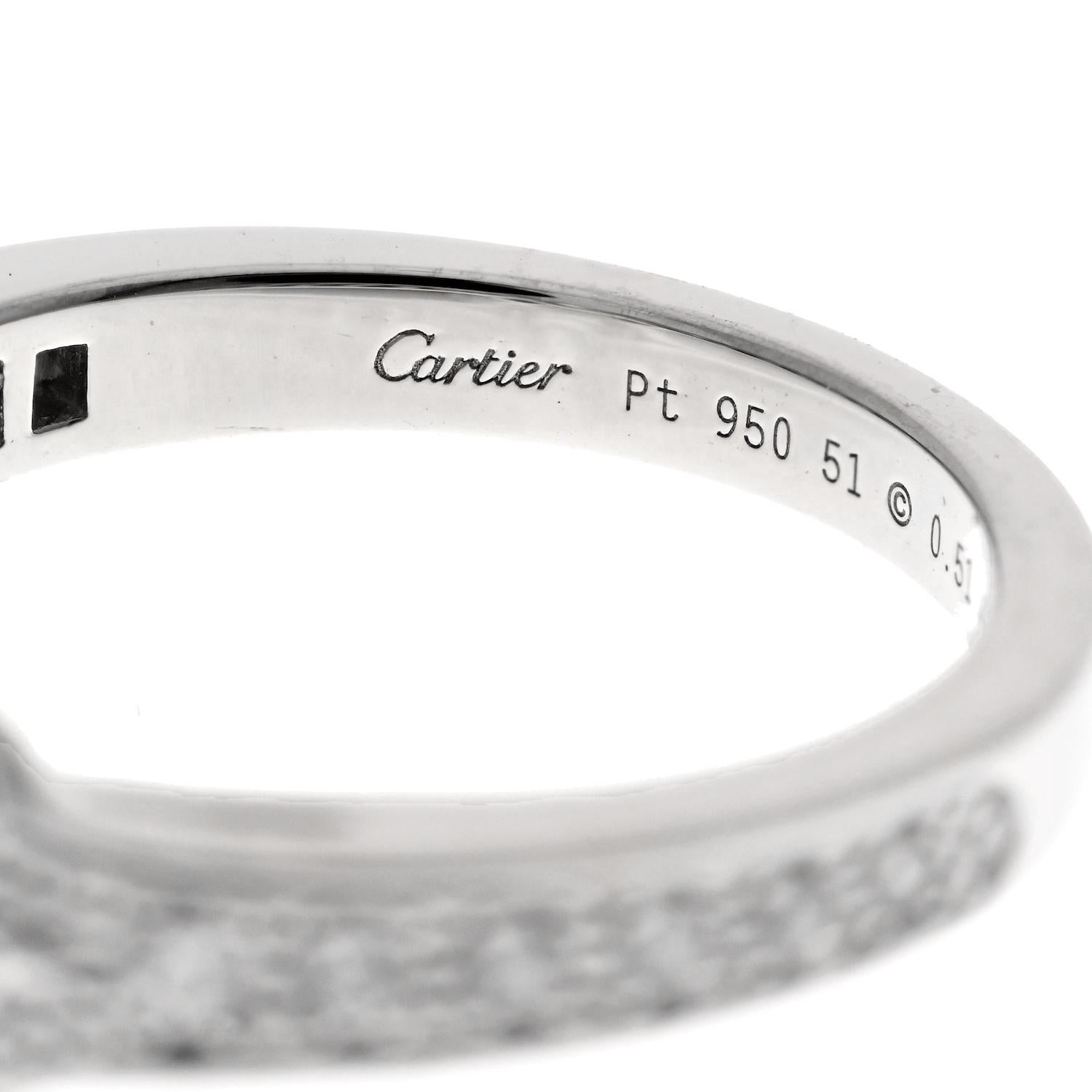 Cartier Platinum 0.51 Carat Round Cut Diamond Ballerine Engagement Ring In Excellent Condition For Sale In New York, NY