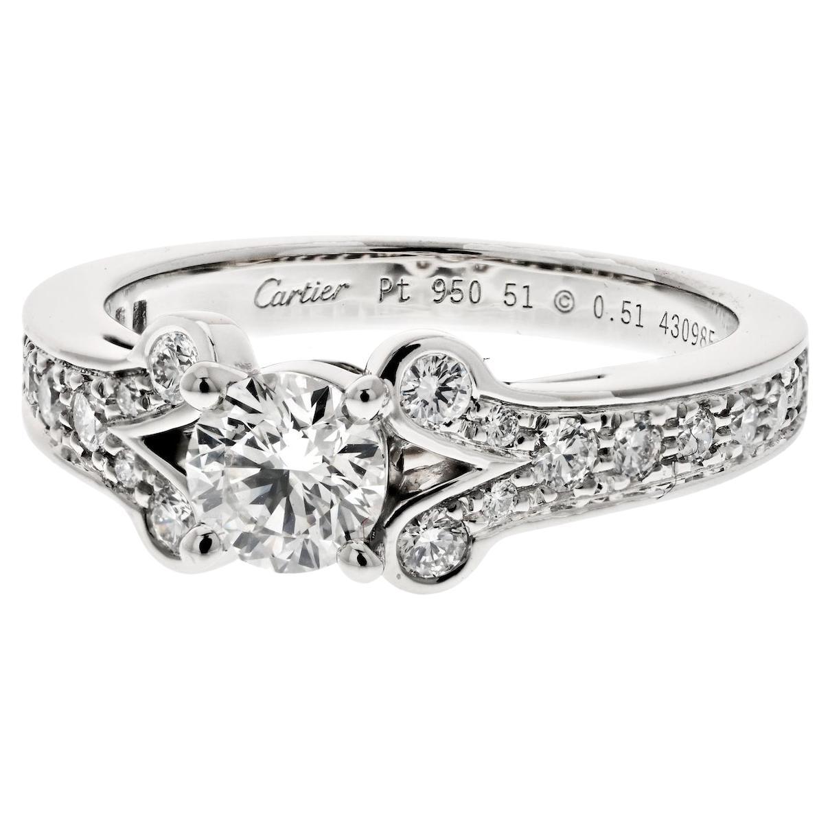 Cartier Platinum 0.51 Carat Round Cut Diamond Ballerine Engagement Ring