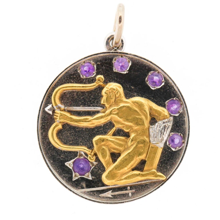 Cartier Platinum 18 Karat Gold Amethyst Zodiac Sagittarius Pendant at 1stDibs