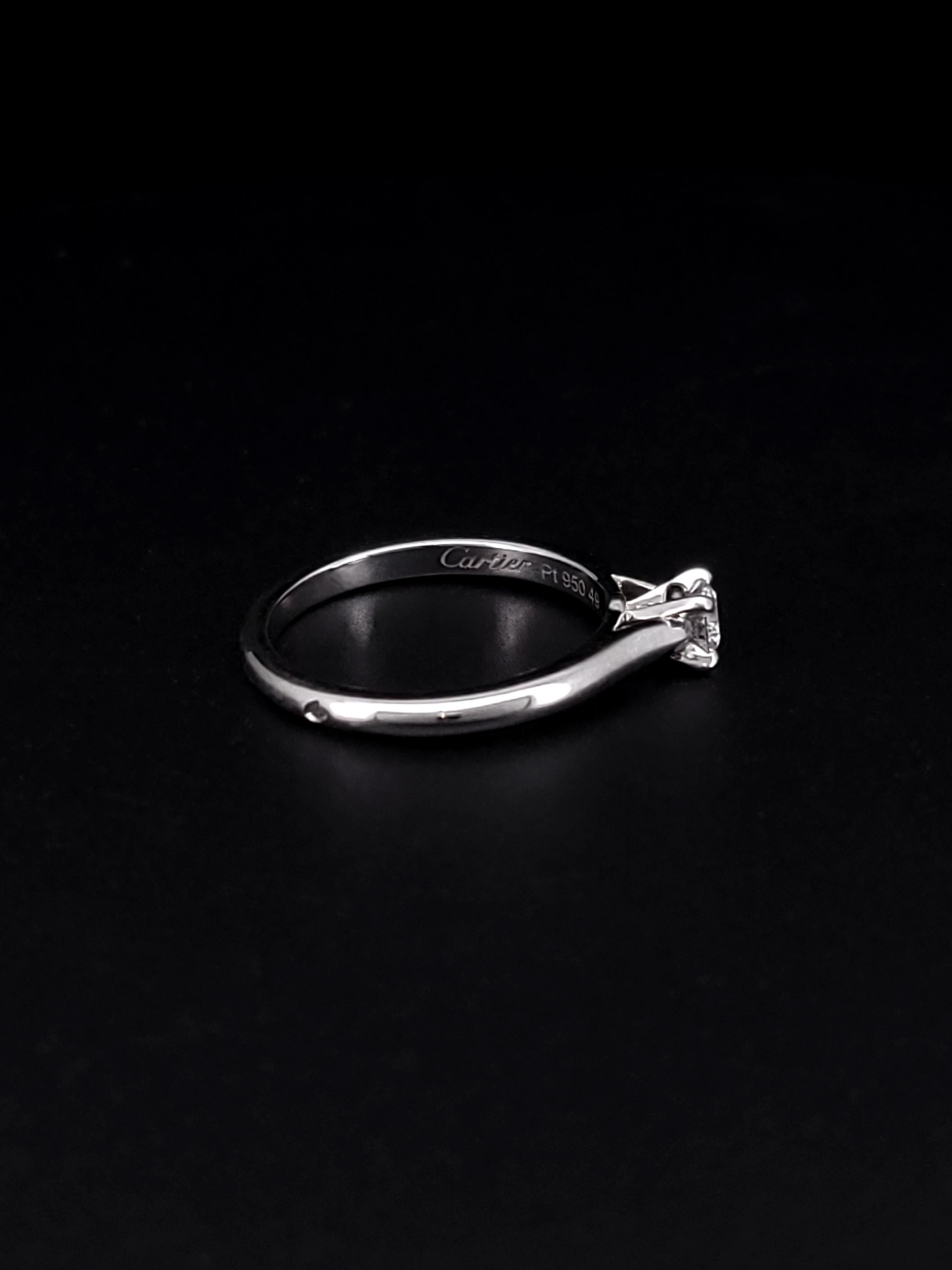 Round Cut Cartier Platinum 1895 Solitaire 0.19ct VVS2/D Diamond Engagement Ring For Sale