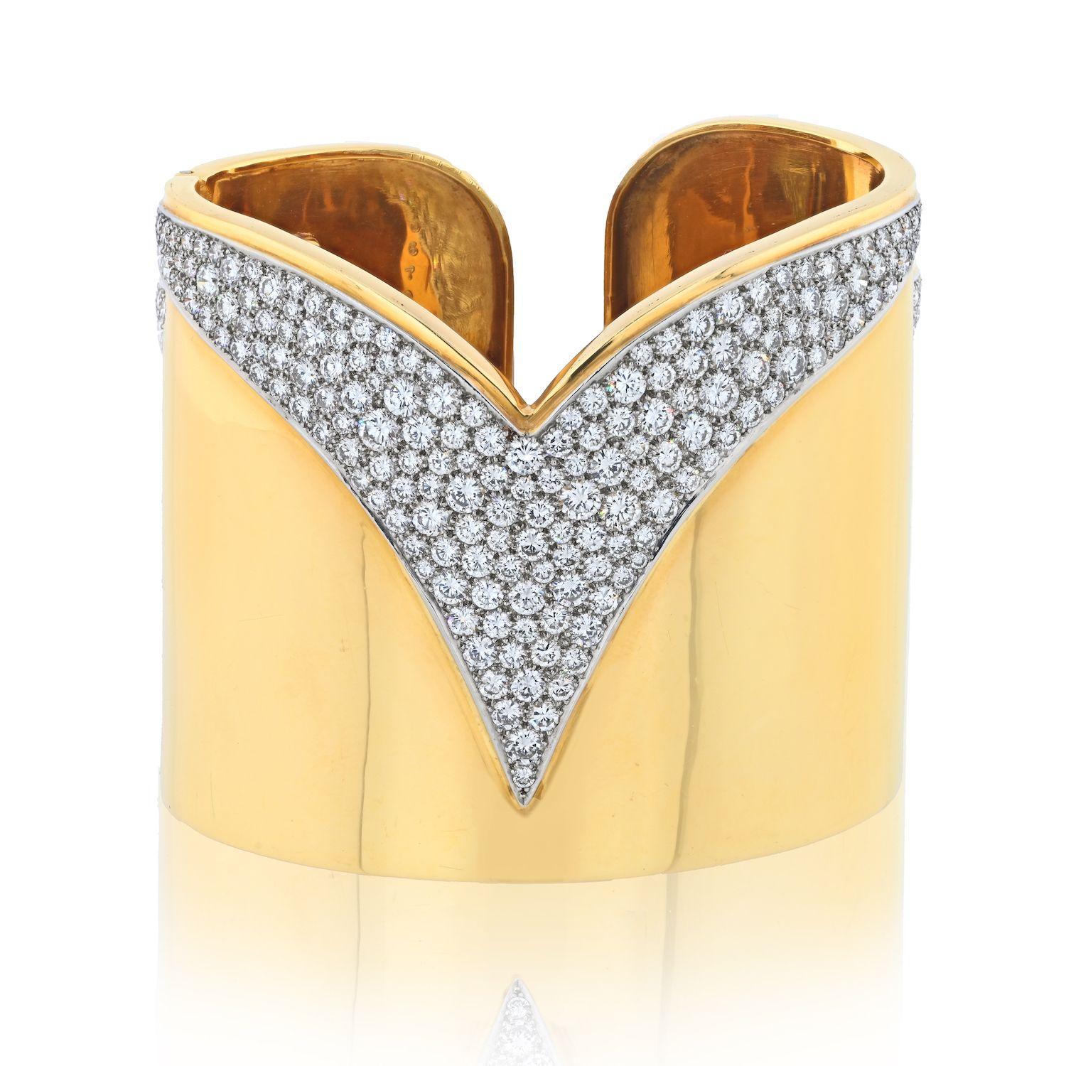 Cartier Platin & 18 Karat Gelbgold Diamant-Manschettenarmband im Angebot 1