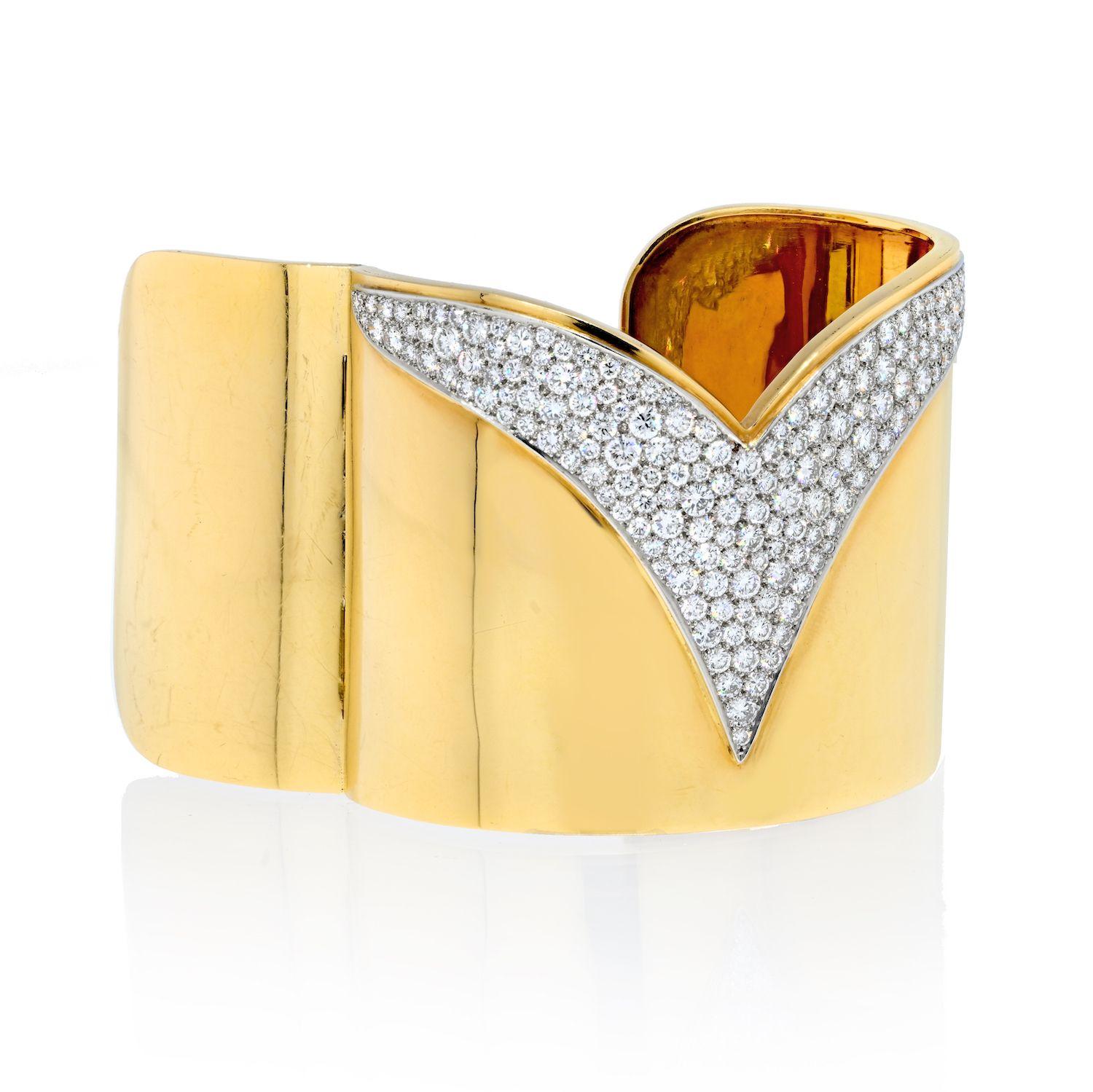 Cartier Platinum & 18K Yellow Gold Diamond Cuff Bracelet For Sale 3
