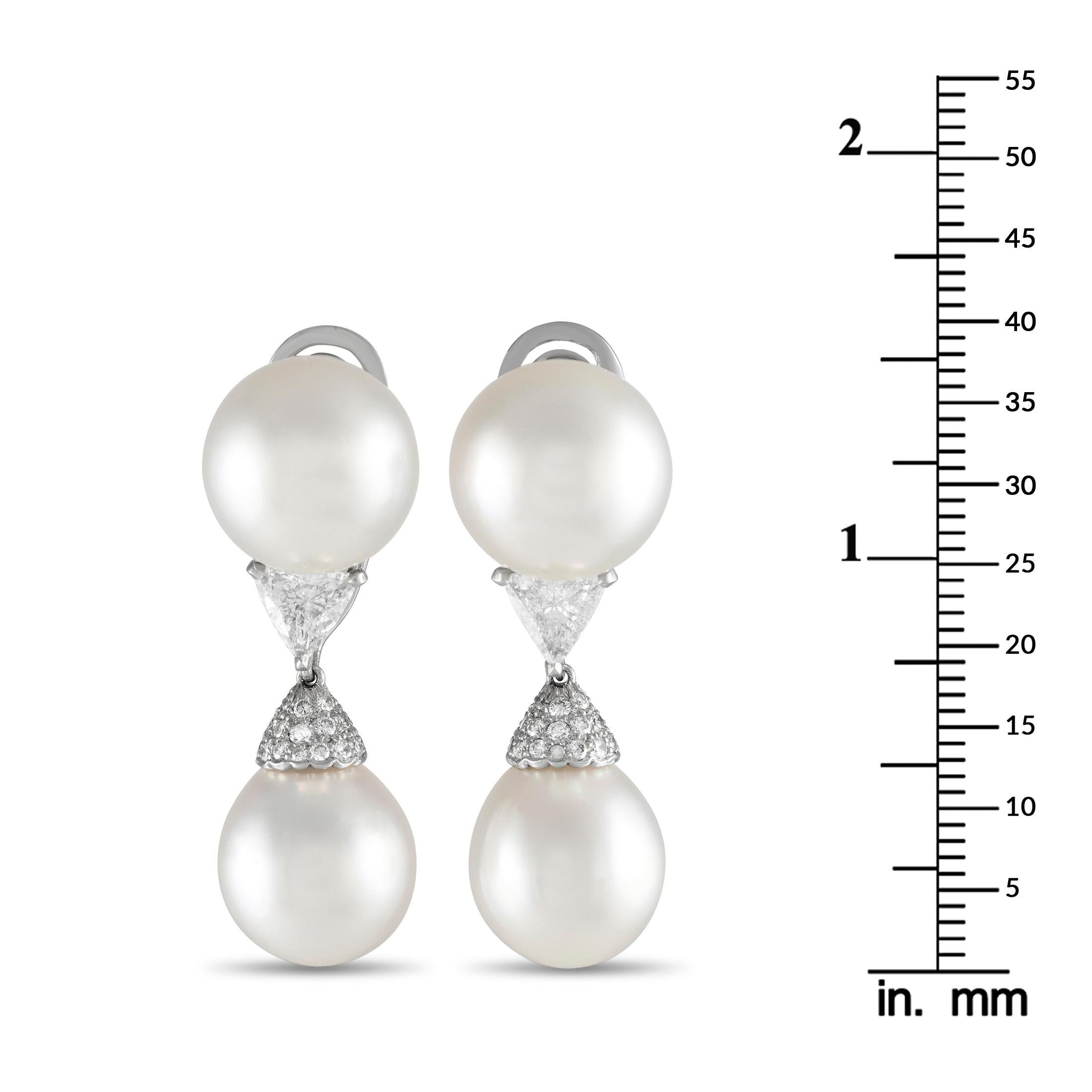 Cartier Platinum 2.40ct Diamond and Pearl Earrings In Excellent Condition For Sale In Southampton, PA