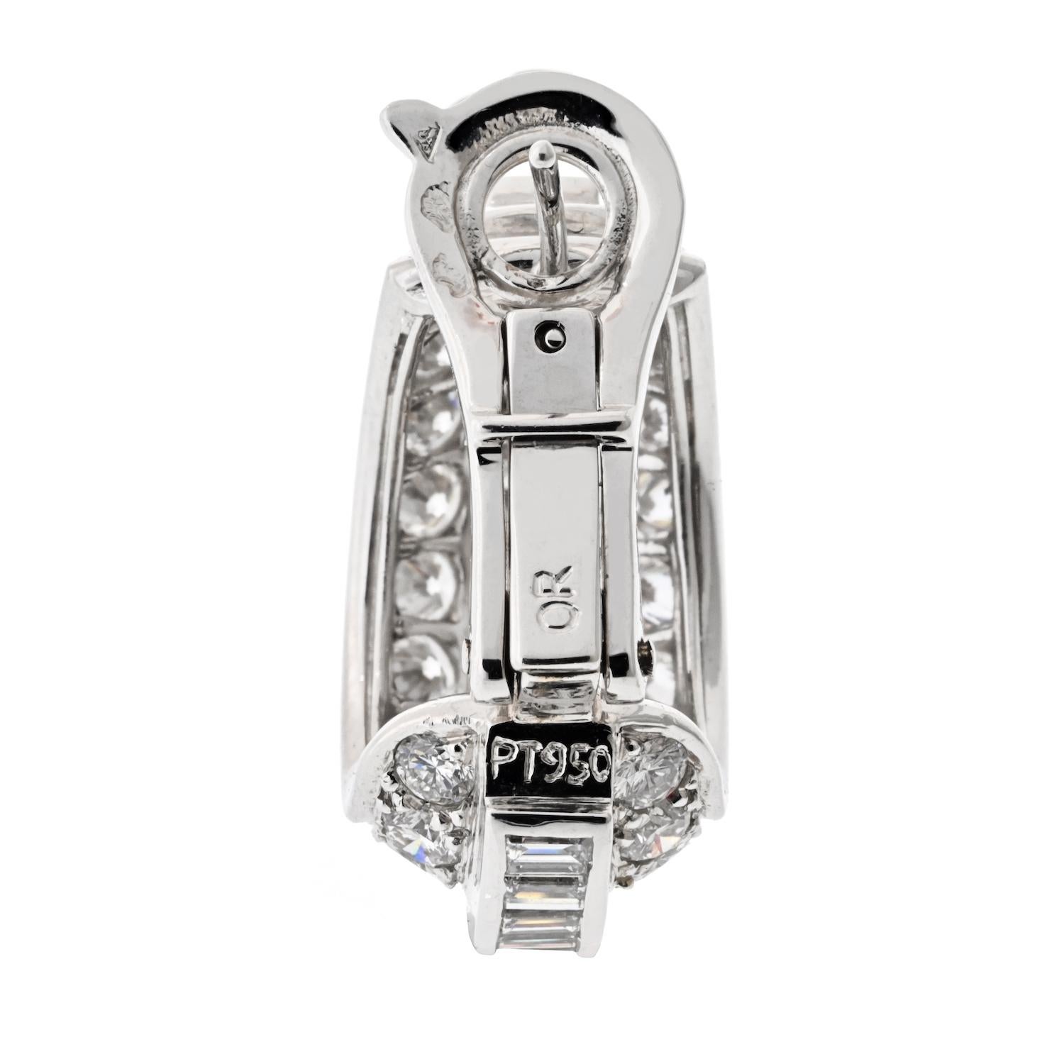 Modern Cartier Platinum 8.00cttw Round And Baguette Cut Diamond Earrings