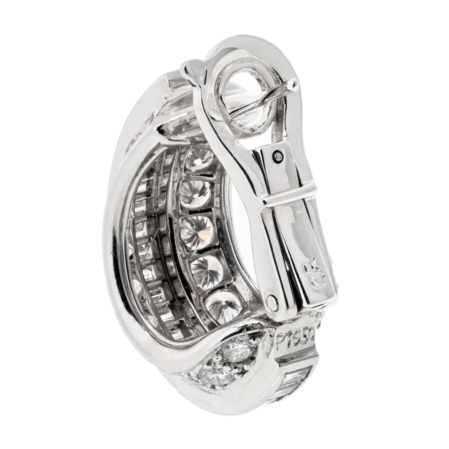 Round Cut Cartier Platinum 8.00cttw Round And Baguette Cut Diamond Earrings