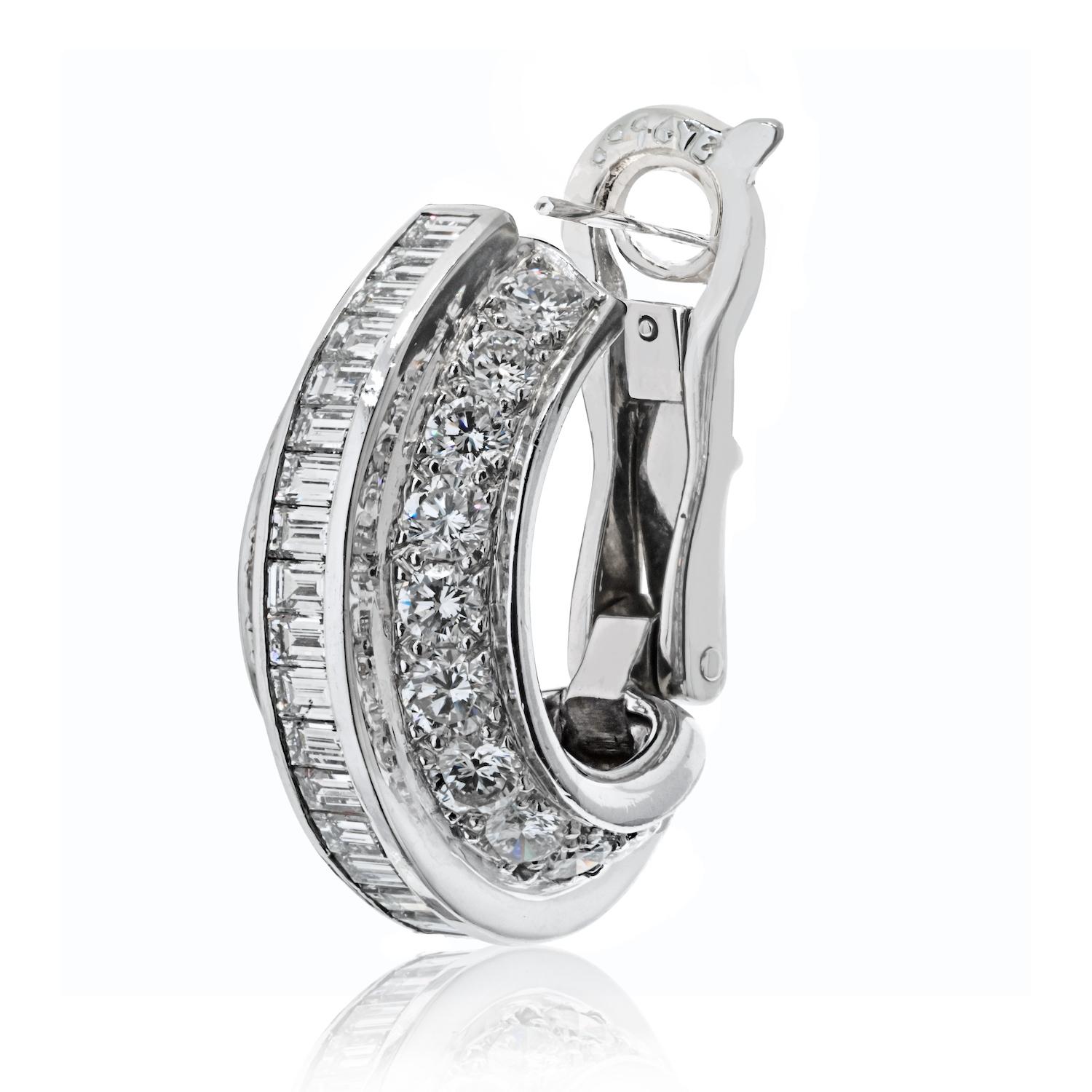 Cartier Platinum 8.00cttw Round And Baguette Cut Diamond Earrings In Excellent Condition In New York, NY