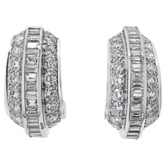 Vintage Cartier Platinum 8.00cttw Round And Baguette Cut Diamond Earrings 