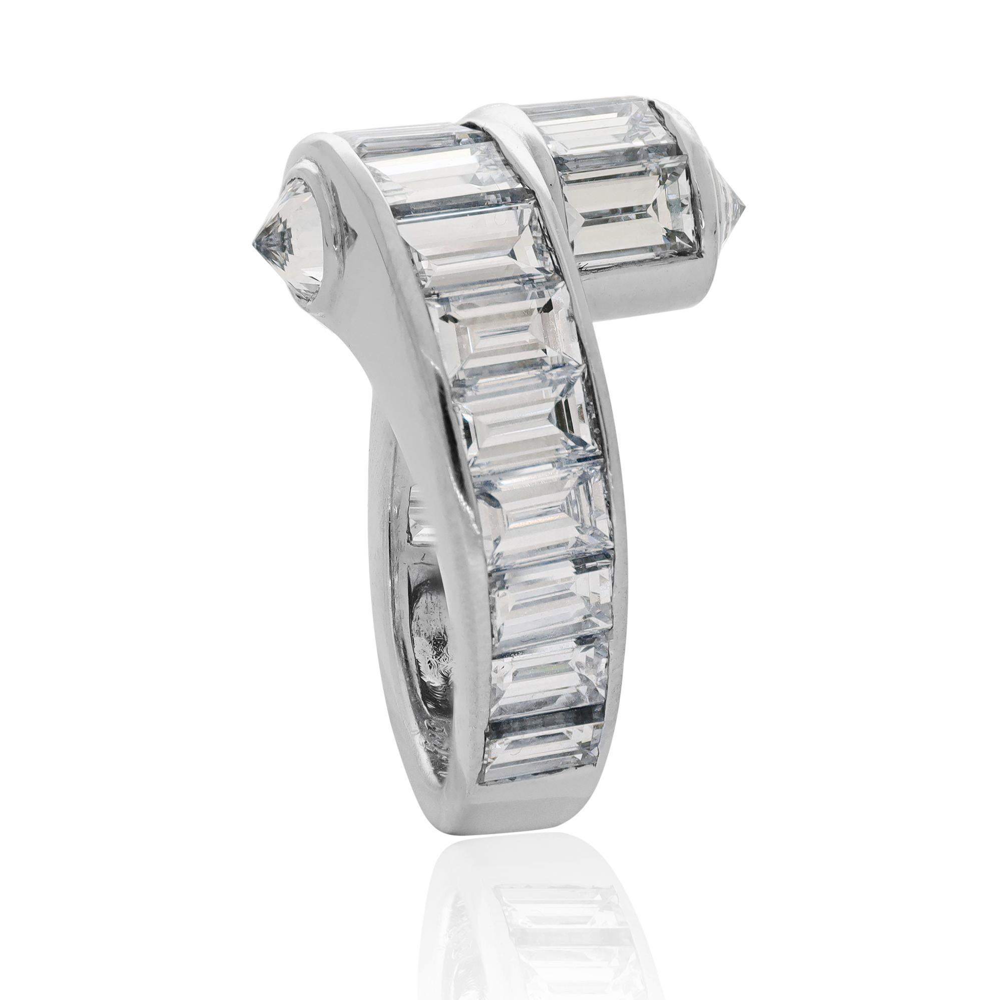 Baguette Cut Cartier Platinum and Baguette Diamond Menotte Ring For Sale