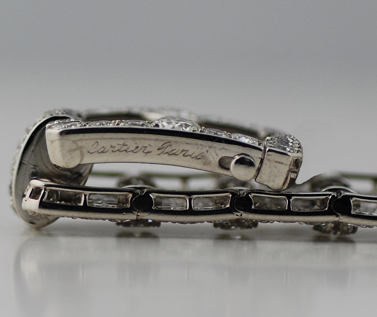 Old European Cut Cartier Platinum and Diamond Art Deco Bracelet For Sale