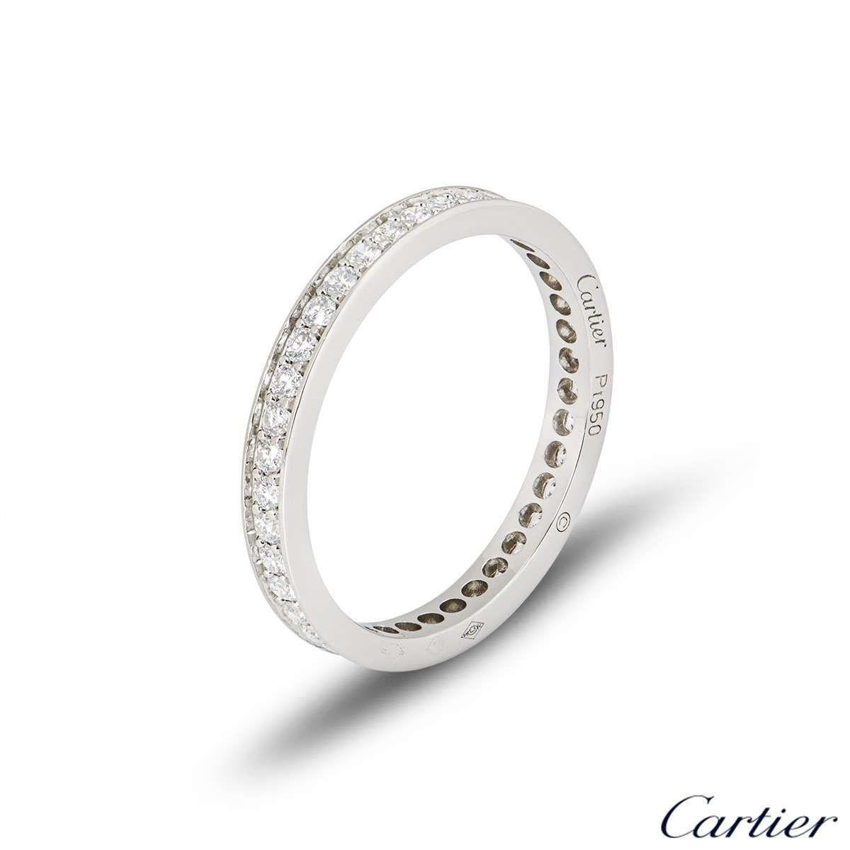 A beautiful full diamond eternity ring in platinum from the Cartier Ballerine collection. The ring is set with 38 round brilliant cut diamonds weighing approximately 0.38ct. The 2.4mm ring is a size UK M - EU 52 - US 6 and has a gross weight of 2.4