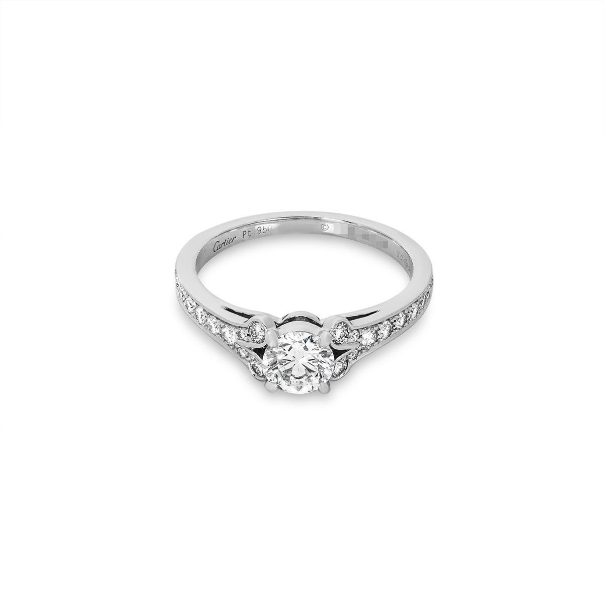 Cartier Platin Brillantschliff Diamant Ballerine Solitär Ring 0,71 Karat G/VVS2 (Rundschliff) im Angebot