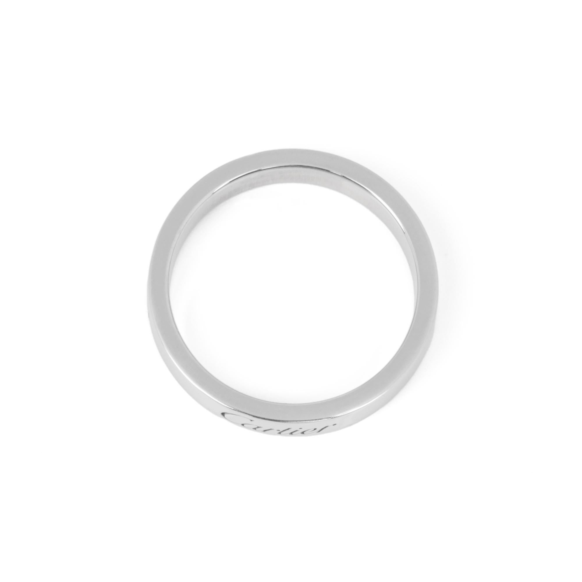 Cartier Platinum C de Cartier Wedding Band Ring

Product Details
Xupes Ref: J1138
Brand: Cartier
Model: C de Cartier Wedding Band
Type: Ring
Serial Number: T*****
RRP: £1,740
Accompanied By: Cartier Pouch, Certificate
Material(s): Platinum
UK Ring