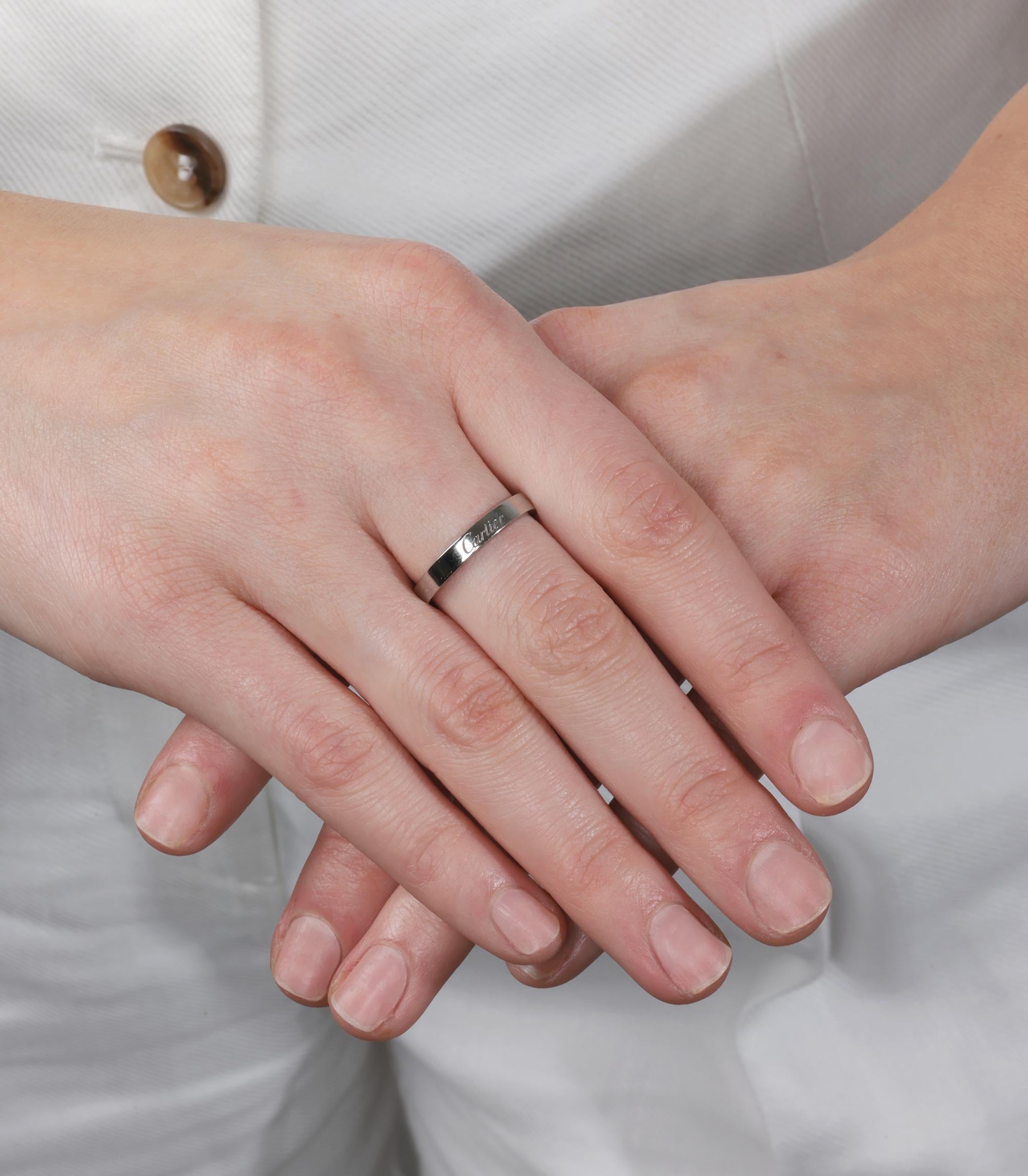 Cartier Platinum C de Cartier Wedding Band Ring

Product Details
Xupes Ref: COMJ773
Brand: Cartier
Model: C de Cartier Wedding Band
Type: Ring
Serial Number: F*****
RRP: £1,740
Accompanied By: Cartier Box, Cartier certificate
Material(s):