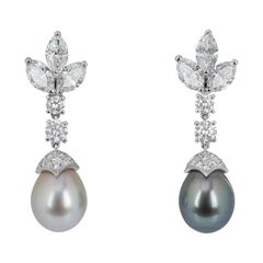 Cartier Platinum Cartier de Lune Diamond and Pearl Earrings
