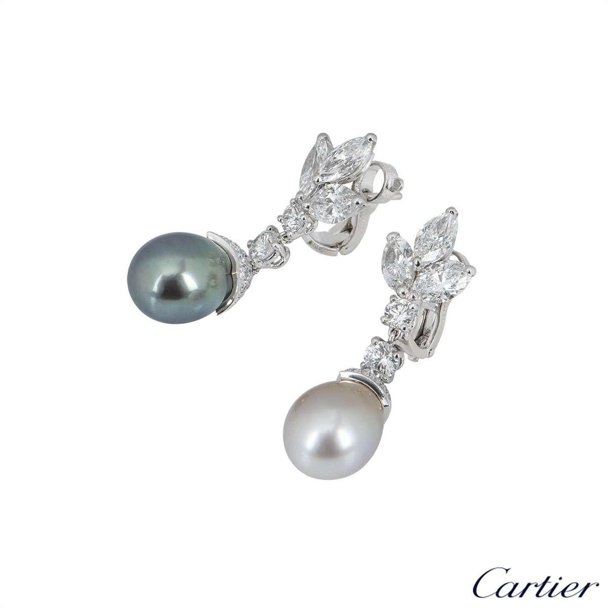 Cartier Platinum Cartier de Lune Diamond and Pearl Earrings at 1stDibs