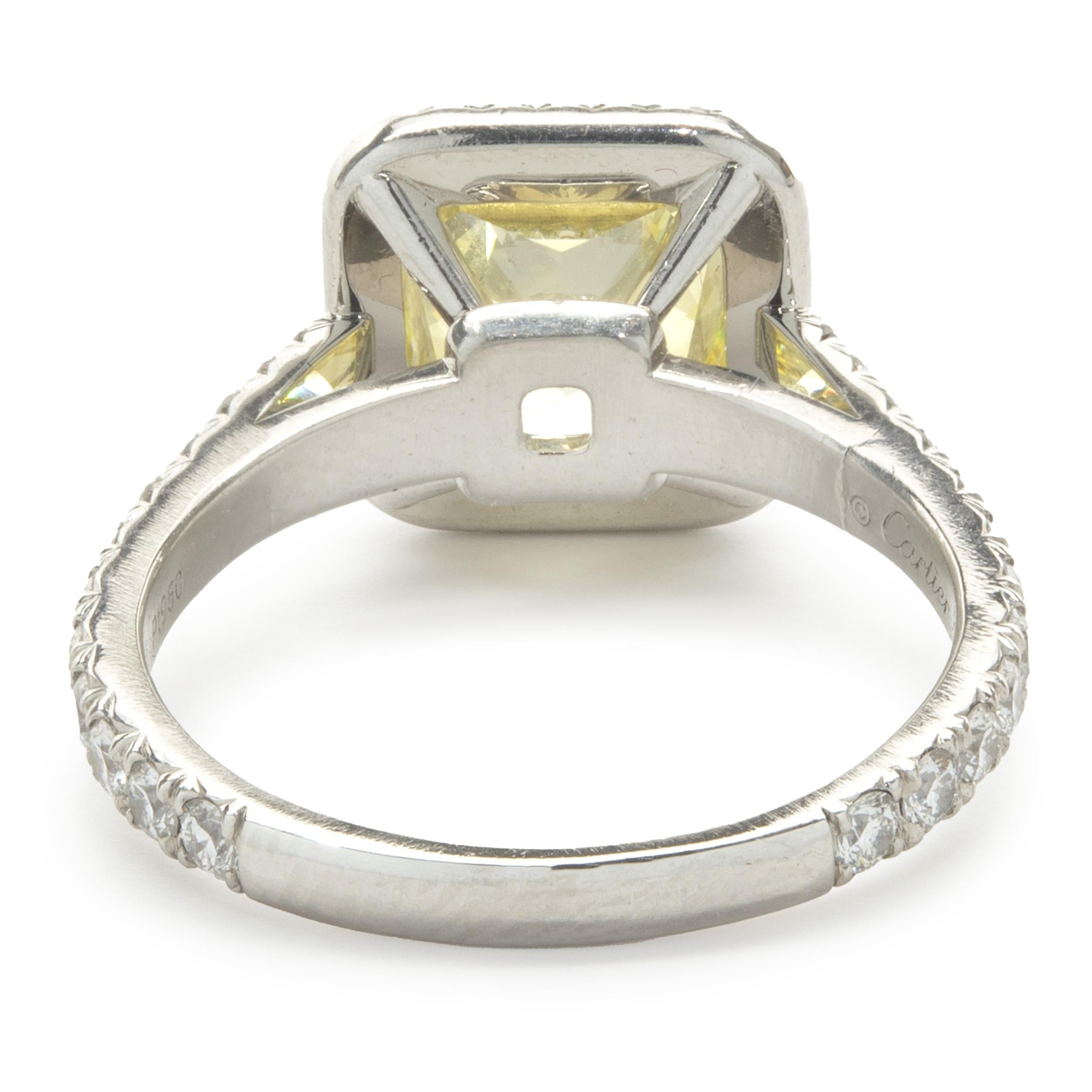 Women's Cartier Platinum Cushion Cut Intense Fancy Yellow Diamond Engagement Ring