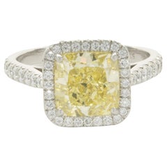 Cartier Platinum Cushion Cut Intense Fancy Yellow Diamond Engagement Ring