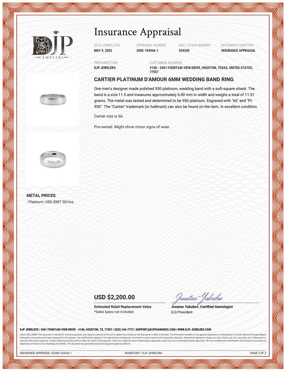 Alianza Cartier Platino D'Amour 6MM en venta 2