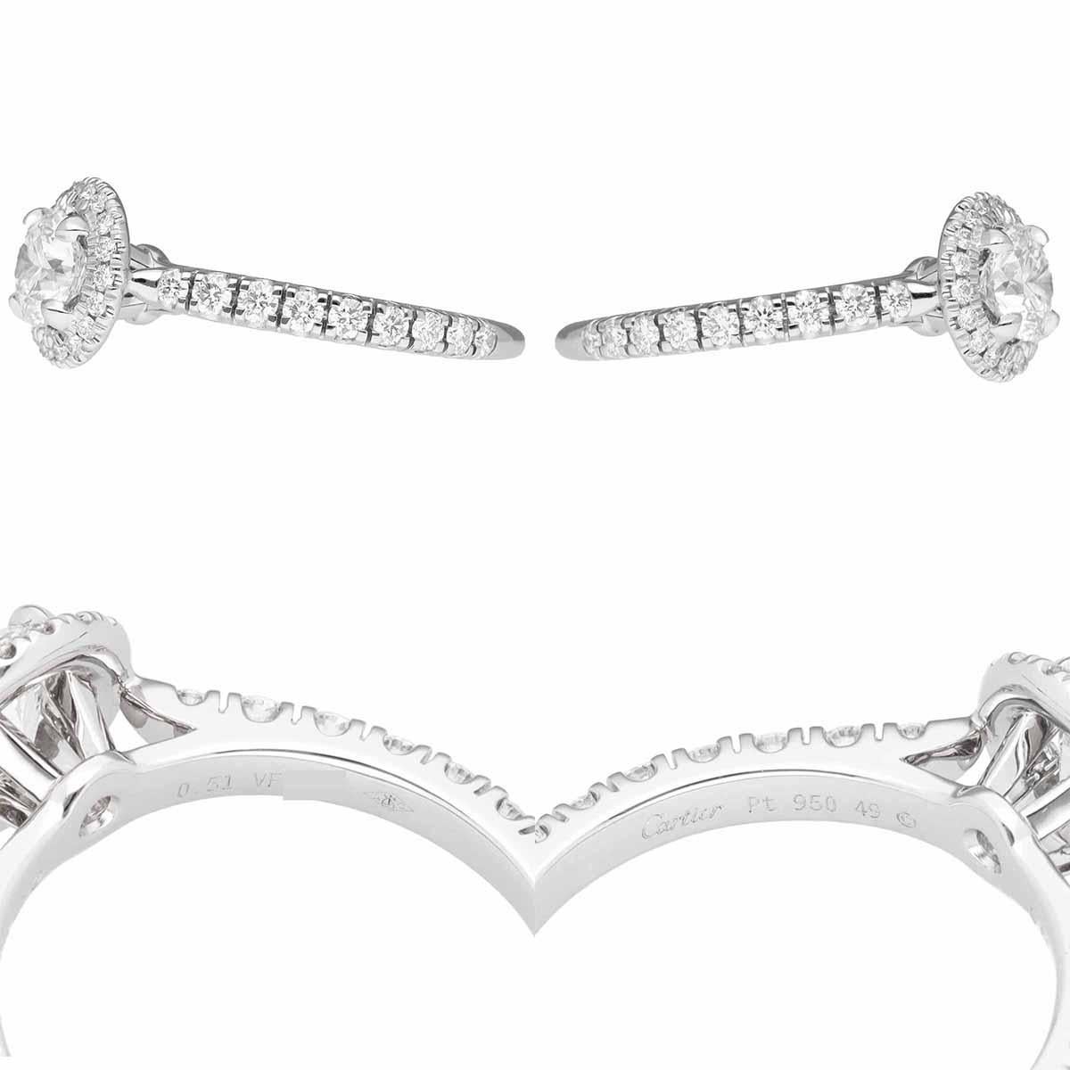 Women's Cartier Platinum Destinée Solitaire Diamond GIA 0.51ct G-VVS1-Ex Ring US 4 3/4 For Sale