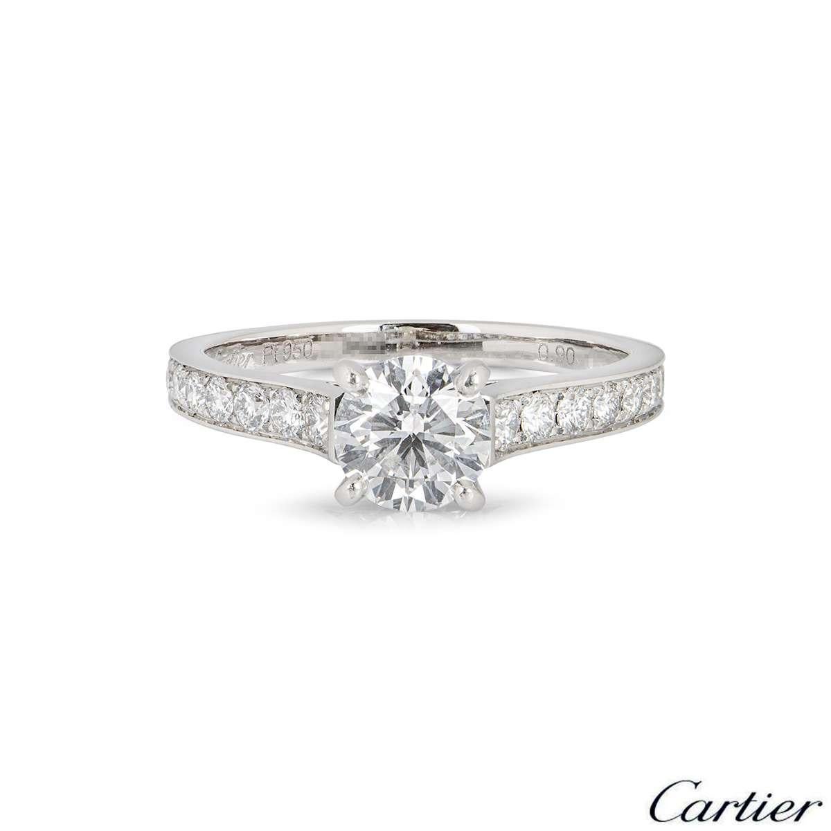 Round Cut Cartier Platinum Diamond 1895 Solitaire Ring 0.90 Carat E/VS2 GIA Certified