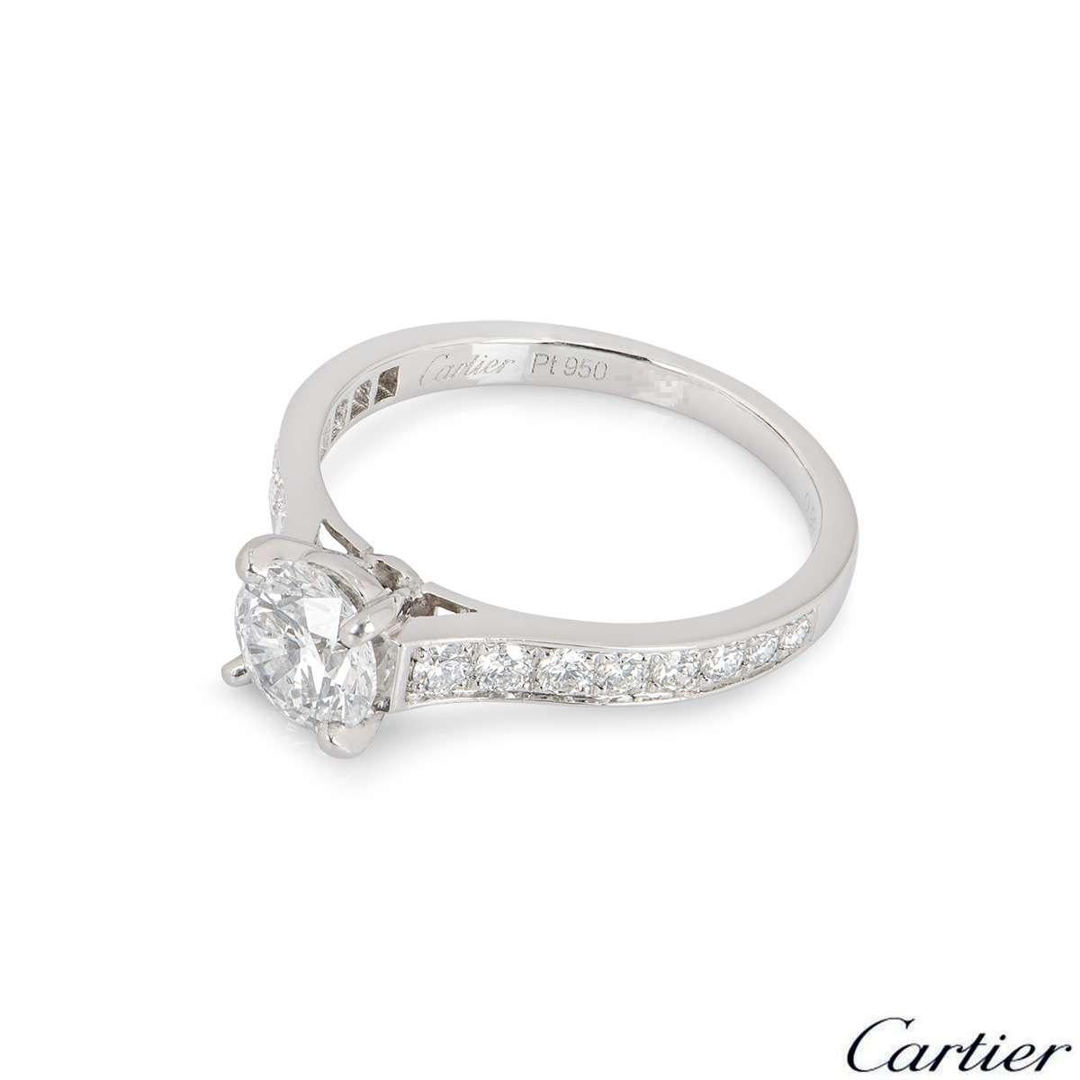 Cartier Platinum Diamond 1895 Solitaire Ring 0.90 Carat E/VS2 GIA Certified In Excellent Condition In London, GB