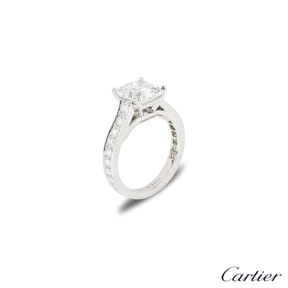 Cushion Cut Cartier Platinum Diamond 1895 Solitaire Engagement Ring 2.66ct E/VS1
