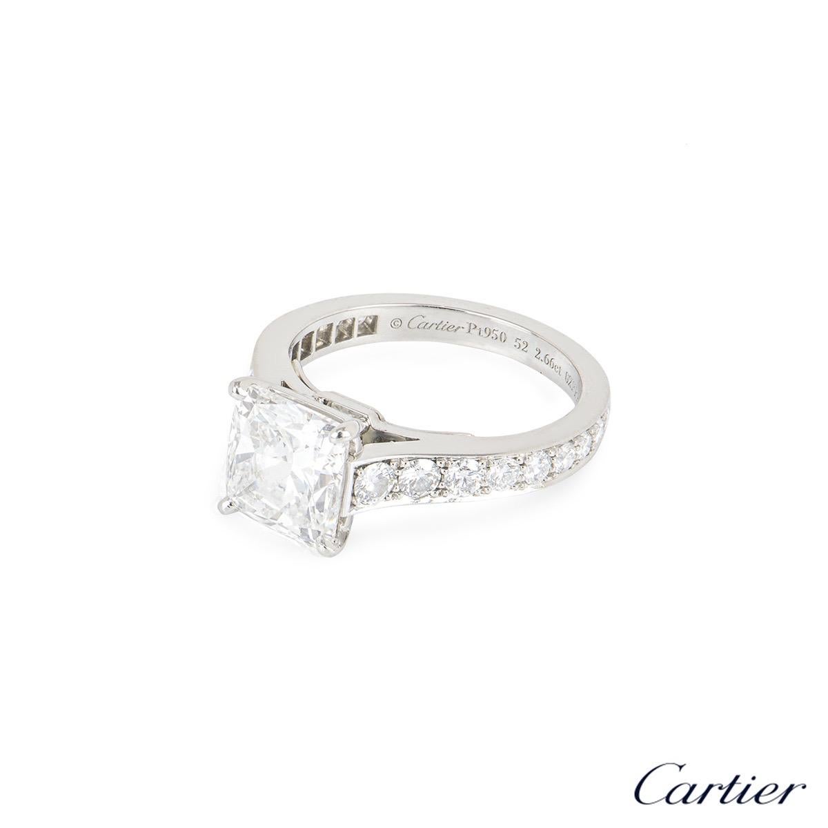 Cartier Platinum Diamond 1895 Solitaire Engagement Ring 2.66ct E/VS1 In Excellent Condition In London, GB