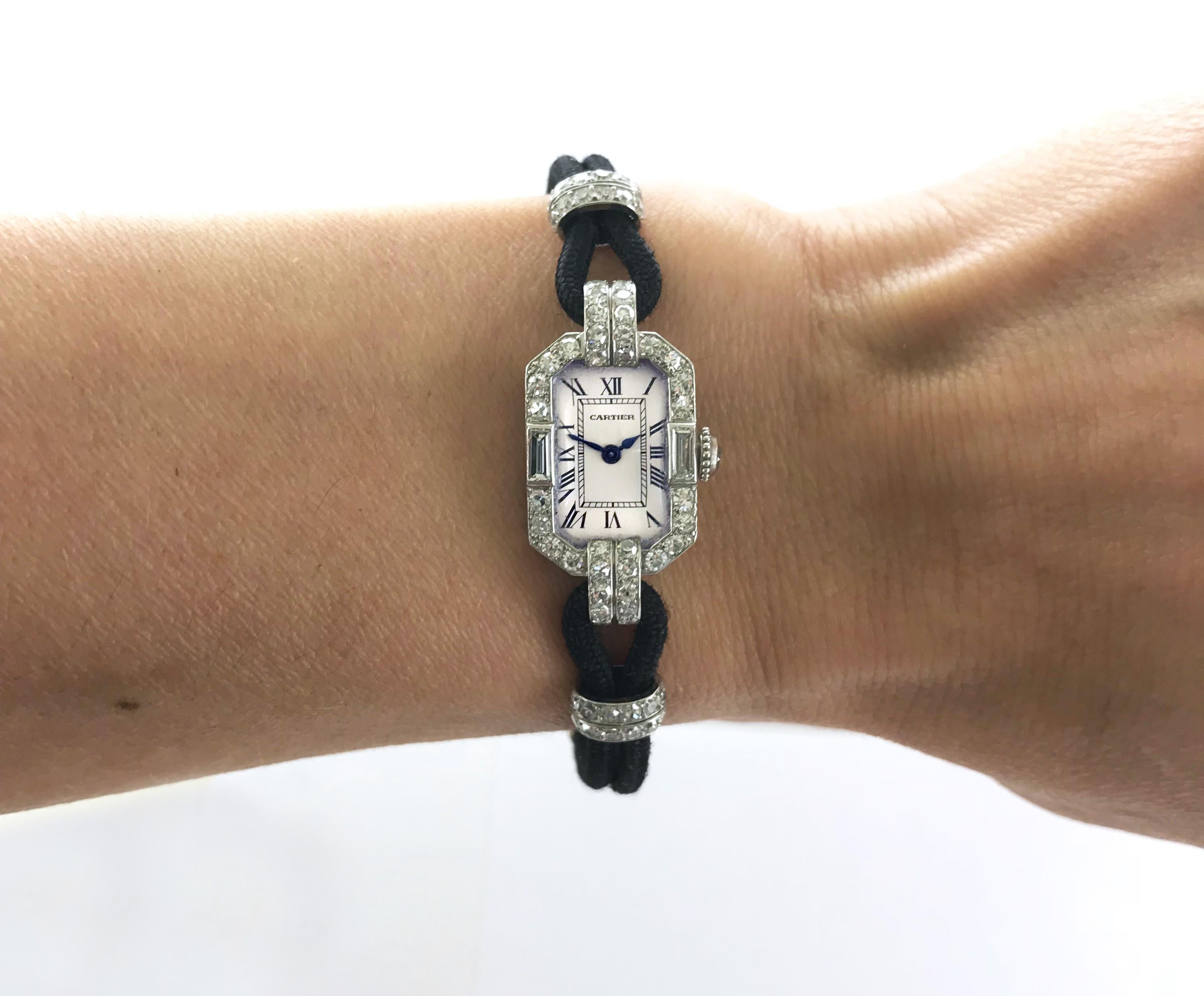 Cartier Platinum Diamond Art Deco Wristwatch, circa 1925 9