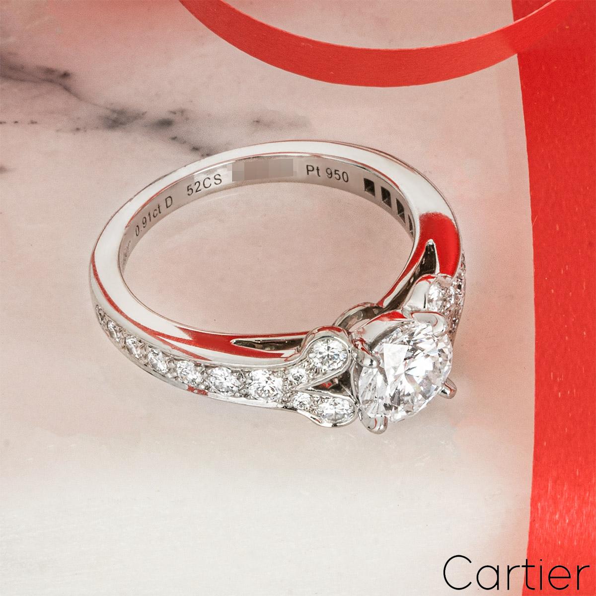 Women's or Men's Cartier Platinum Diamond Ballerine Solitaire Ring 0.9ct D/IF XXX For Sale