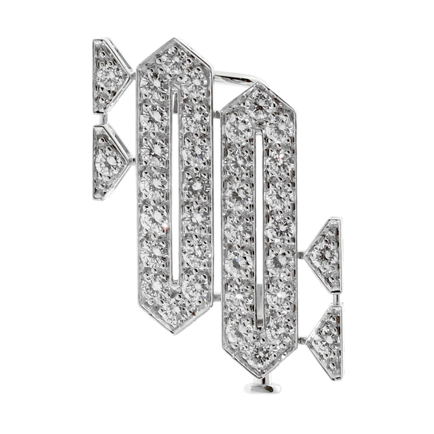 Round Cut Cartier Platinum Diamond Brooch Necklace