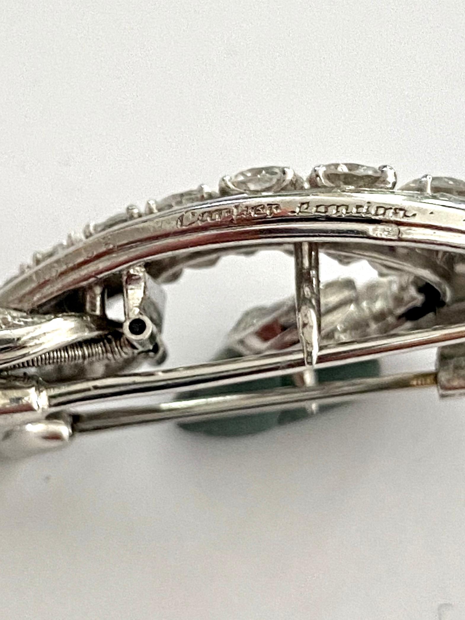 Cartier Platinum Diamond Clip Brooch, Signed, Cartier London, 1950 For Sale 1