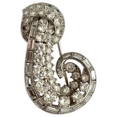 Cartier Platinum Diamond Clip Brooch, Signed, Cartier London, 1950