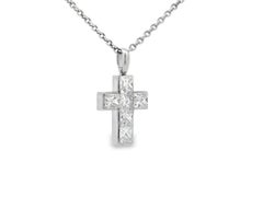 Cartier Platinum Diamond Cross Pendant on a Platinum Necklace W/Papers