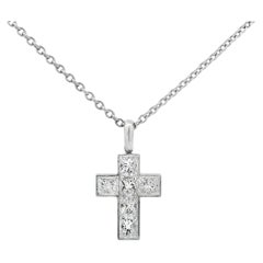 Cartier Platinum Diamond Cross Pendant on a Platinum Necklace W/Papers