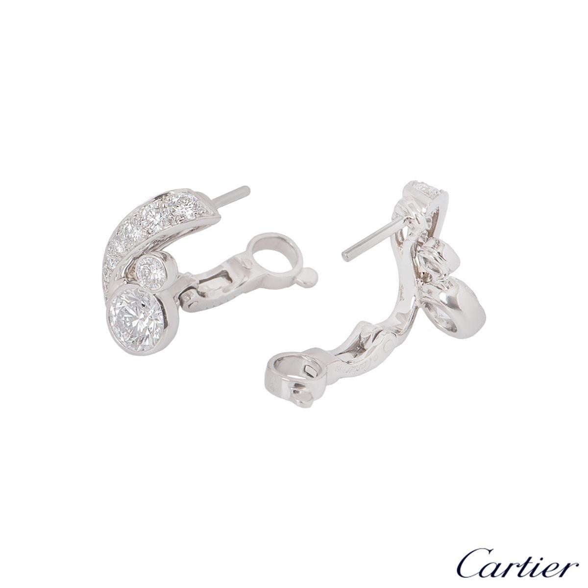 Cartier Platinum Diamond Earrings 1.63 Carat In Good Condition In London, GB