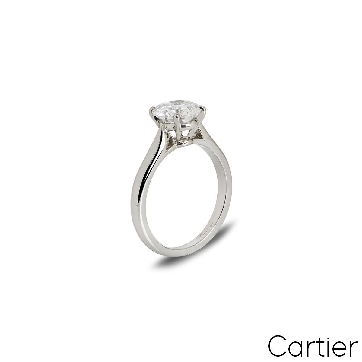 Round Cut Cartier Platinum Diamond Engagement Ring 1.51ct D/VVS2 GIA Certified For Sale