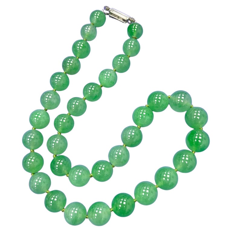 Cartier Platinum Diamond Large Jadeite Bead Necklace