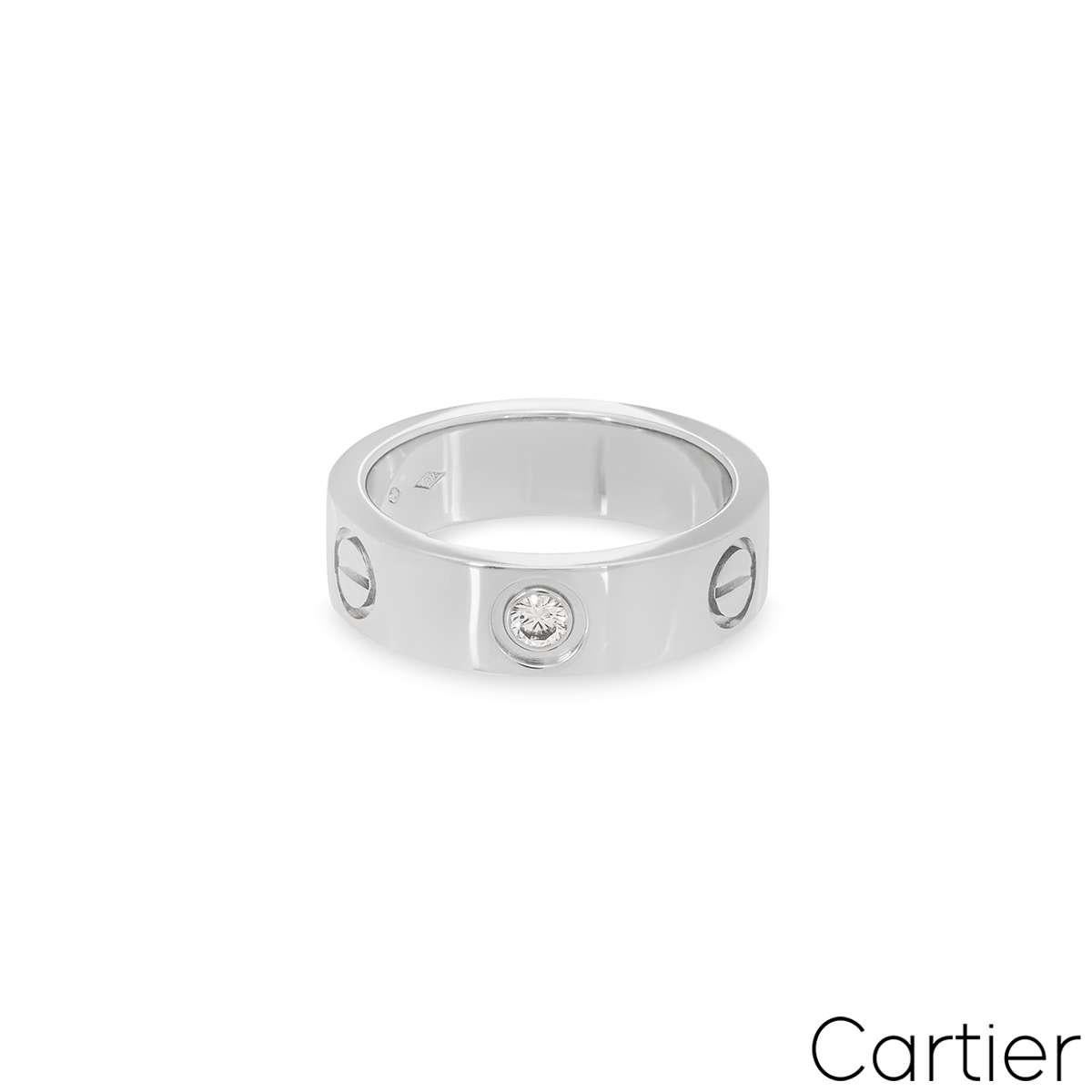 Round Cut Cartier Platinum Diamond Love Ring Size 51 B4046700 For Sale