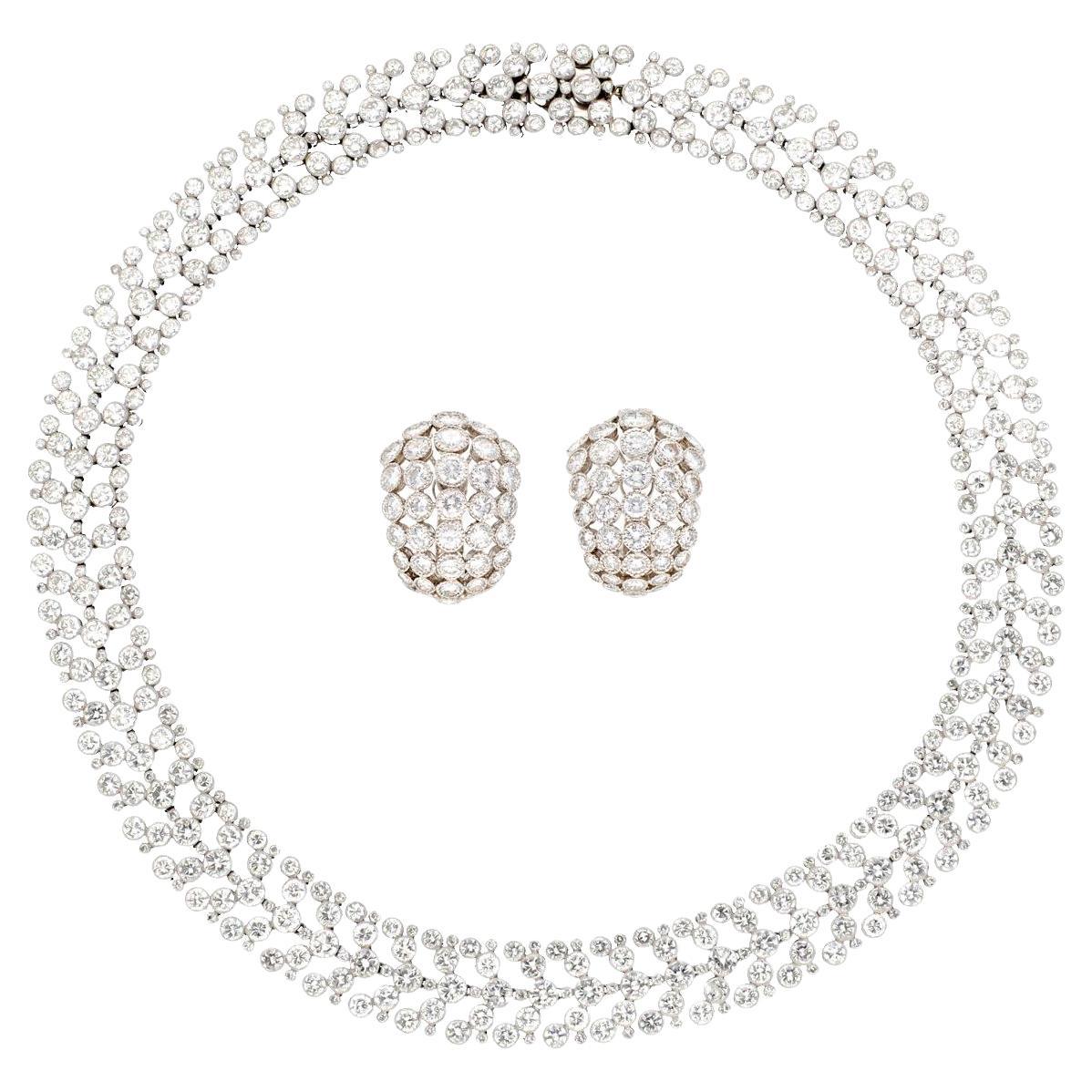 CARTIER Platinum & Diamond Necklace and Earrings