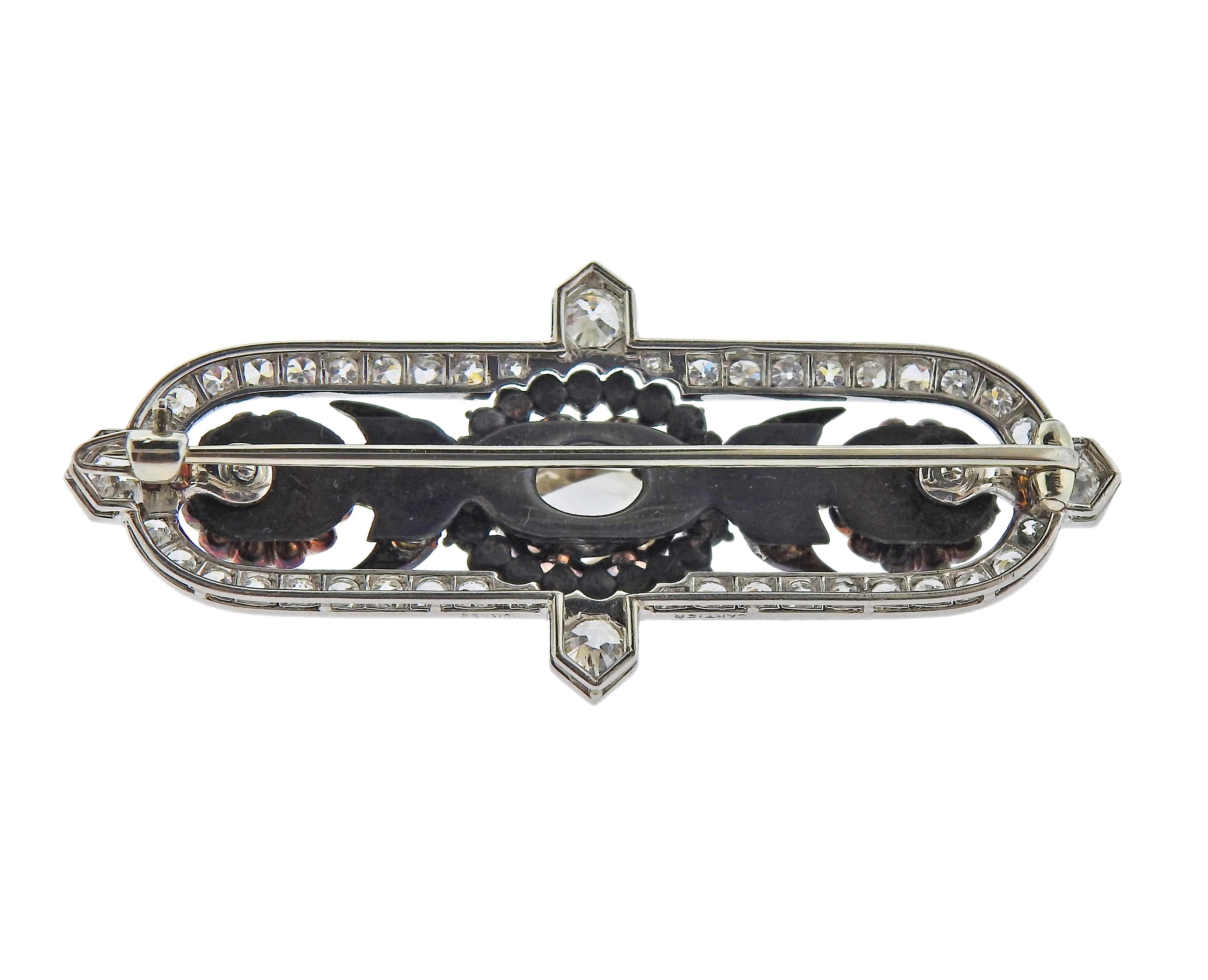Cartier Platinum Diamond Silver Brooch Pin In Excellent Condition For Sale In New York, NY