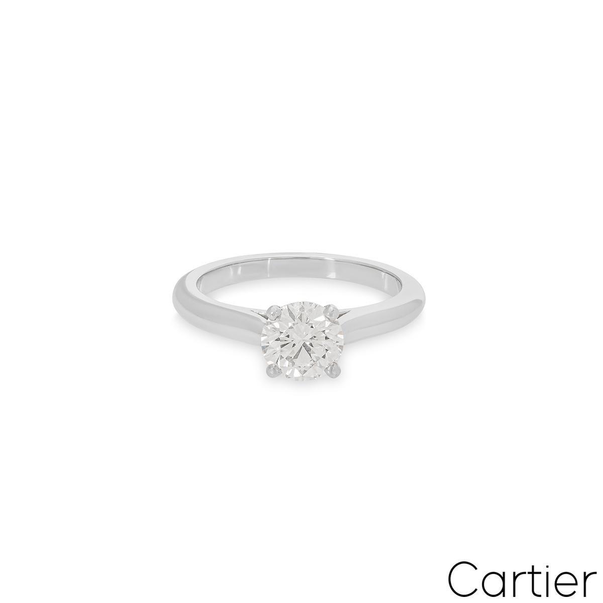 Round Cut Cartier Platinum Diamond Solitaire 1895 Ring 1.21 Carat F/VVS1 For Sale