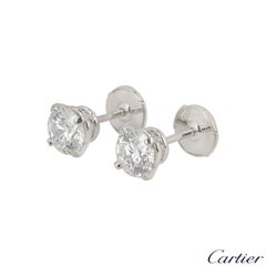 Cartier Platinum Diamond Stud 1895 Earrings 2.01 Carat F/VS1