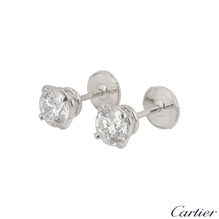 Cartier Platinum Diamond Stud 1895 Earrings 2.01 Carat F/VS1 at 1stDibs cartier diamond