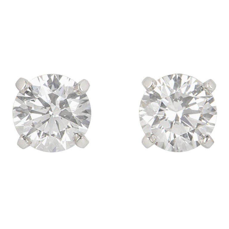 Cartier Platinum Diamond Stud 1895 Earrings 2.01 Carat F/VS1 at 1stDibs