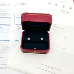 CARTIER Platinum Diamond Stud Earrings Rounds 2.05 Carats GIA Certificates