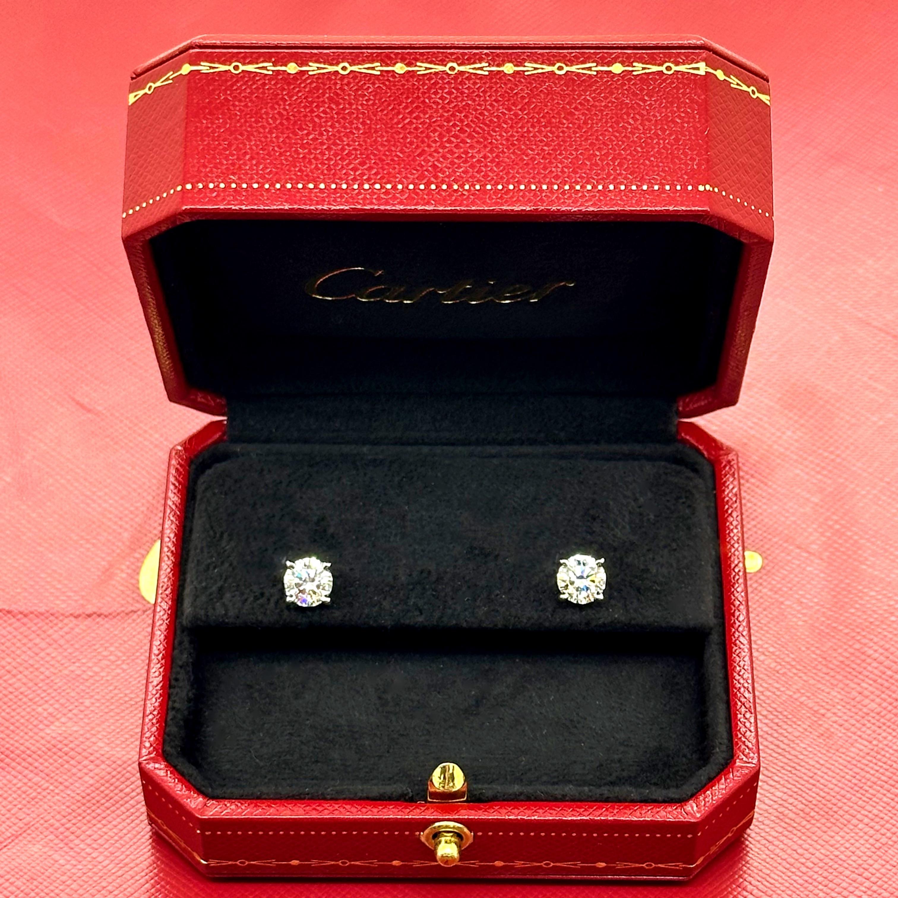 Taglio rotondo CARTIER Orecchini di platino con diamanti tondi 2,05 carati Certificati GIA in vendita