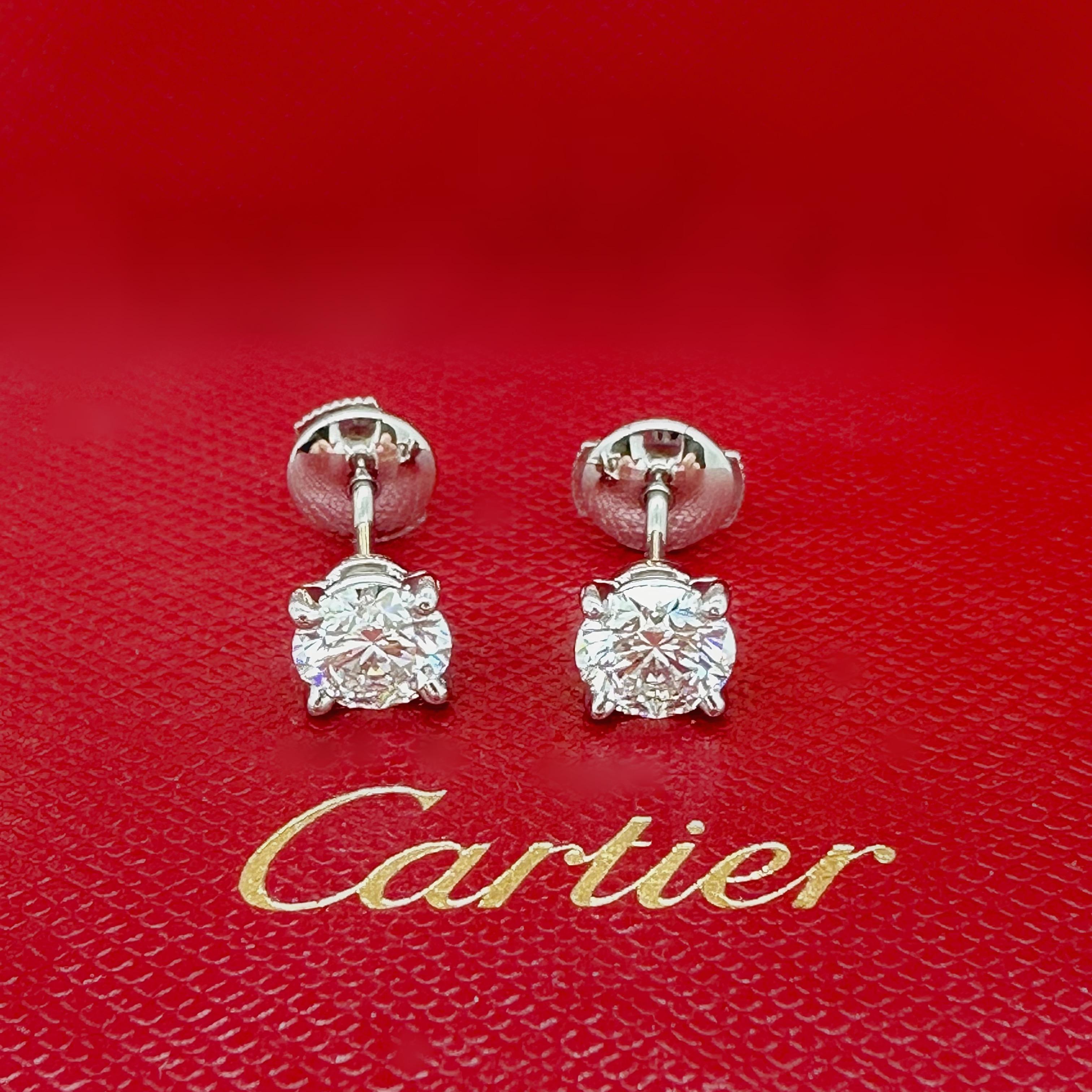 da uomo o donna CARTIER Orecchini di platino con diamanti tondi 2,05 carati Certificati GIA in vendita